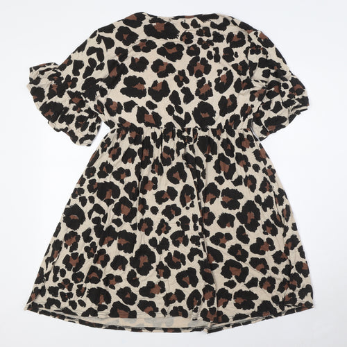 Boohoo Womens Multicoloured Animal Print Viscose A-Line Size 12 Round Neck