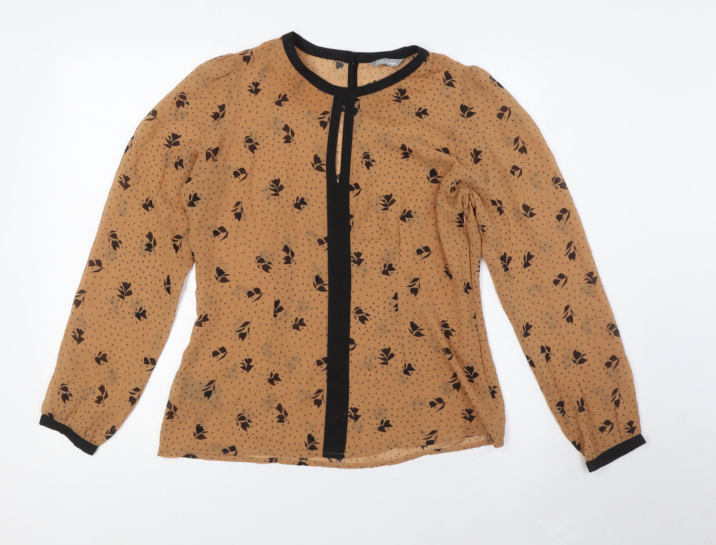 Marks and Spencer Womens Brown Floral Polyester Basic Button-Up Size 10 Round Neck