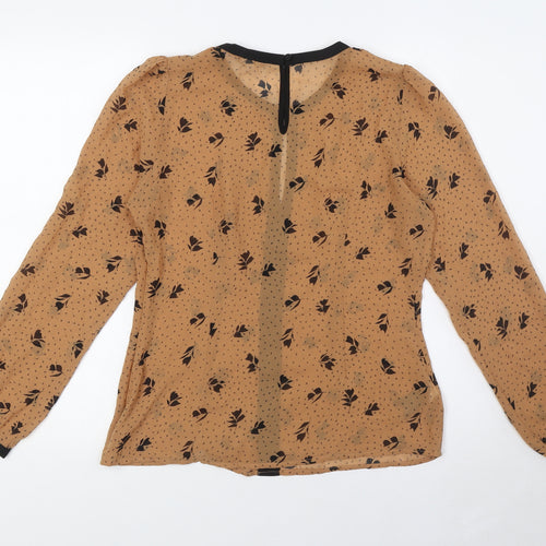 Marks and Spencer Womens Brown Floral Polyester Basic Button-Up Size 10 Round Neck