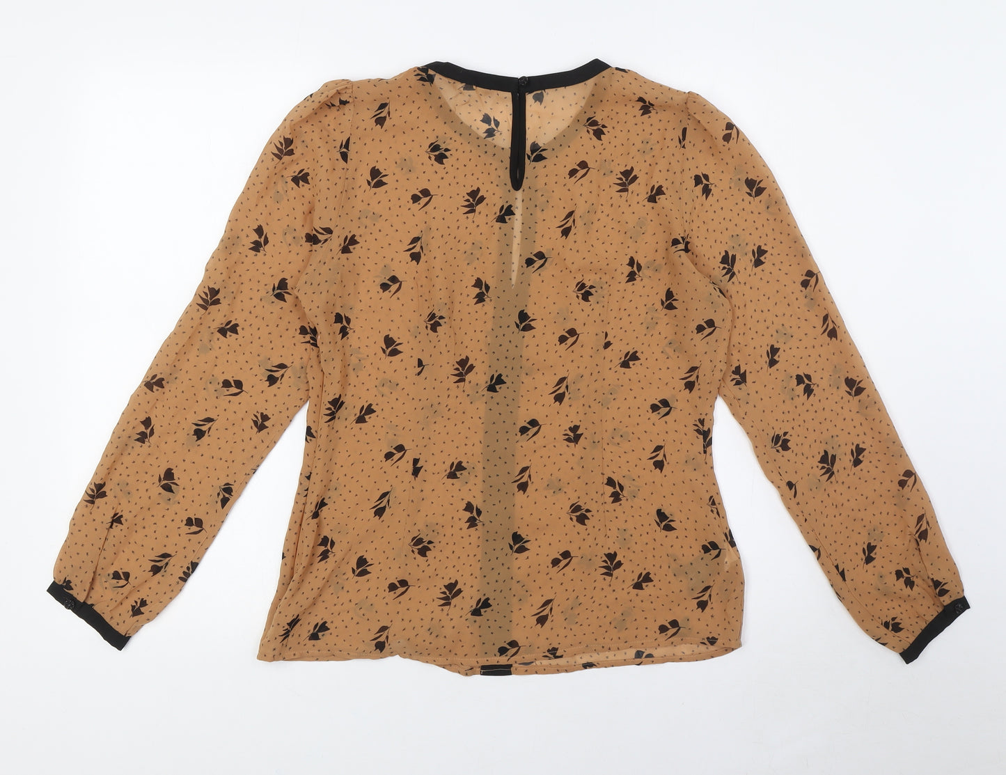Marks and Spencer Womens Brown Floral Polyester Basic Button-Up Size 10 Round Neck