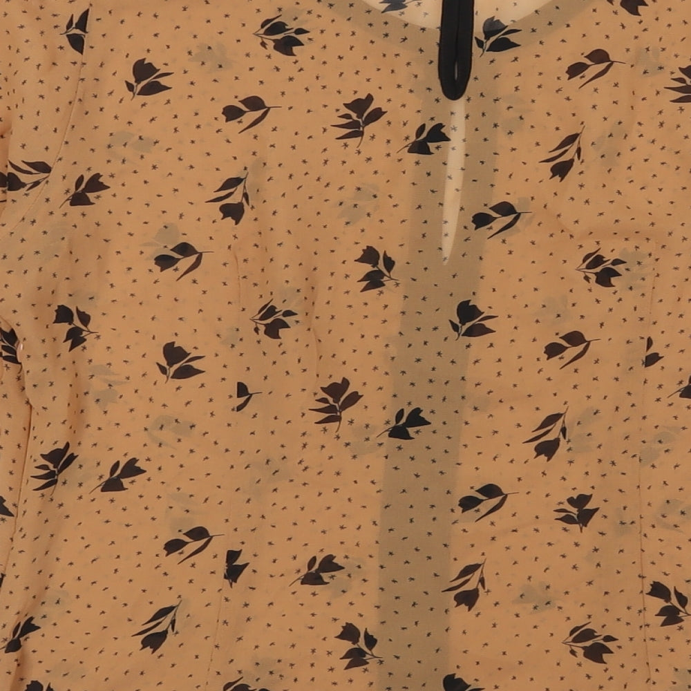 Marks and Spencer Womens Brown Floral Polyester Basic Button-Up Size 10 Round Neck