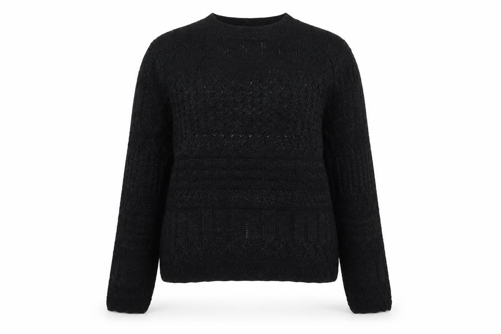 Front view of Marks & Spencer women’s black crew neck viscose jumper, size M