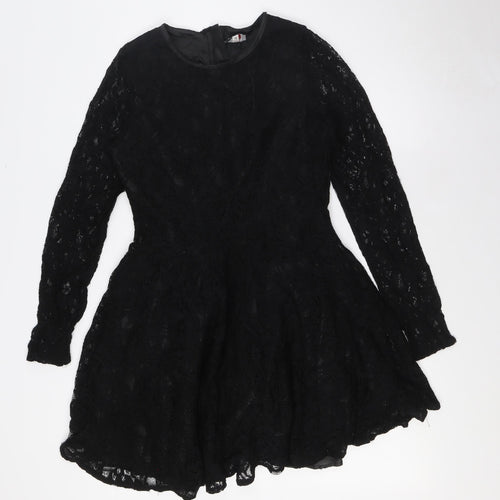 John Zack Womens Black Polyester A-Line Size 10 Round Neck Zip - Lace Overlay