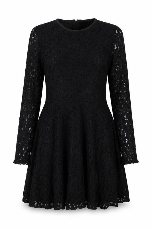 Front view of John Zack women’s black polyester a-line, size UK 10, round neck zip - lace overlay
