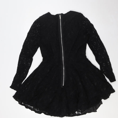 John Zack Womens Black Polyester A-Line Size 10 Round Neck Zip - Lace Overlay