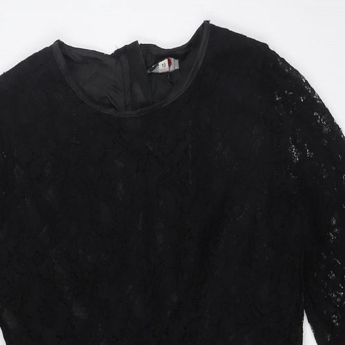 John Zack Womens Black Polyester A-Line Size 10 Round Neck Zip - Lace Overlay