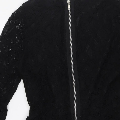 John Zack Womens Black Polyester A-Line Size 10 Round Neck Zip - Lace Overlay