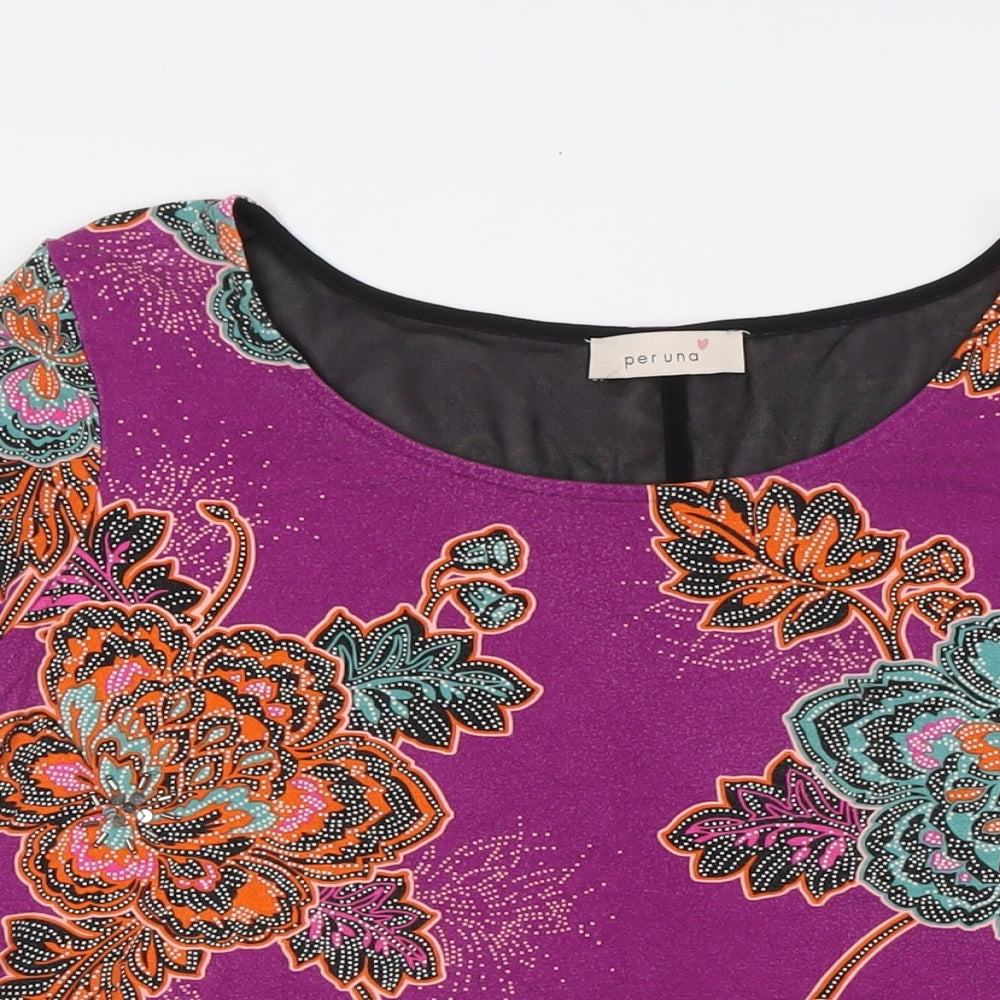 Per Una Womens Multicoloured Viscose Basic Button-Up Size 10 Scoop Neck - Bead Detail