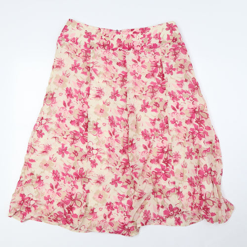 EWM Womens Pink Floral Polyester A-Line Skirt Size 12 Zip