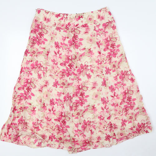 EWM Womens Pink Floral Polyester A-Line Skirt Size 12 Zip