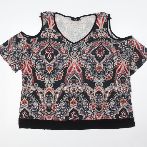 Wallis Womens Multicoloured Viscose Basic Button-Up Size XL V-Neck - Cold Shoulder