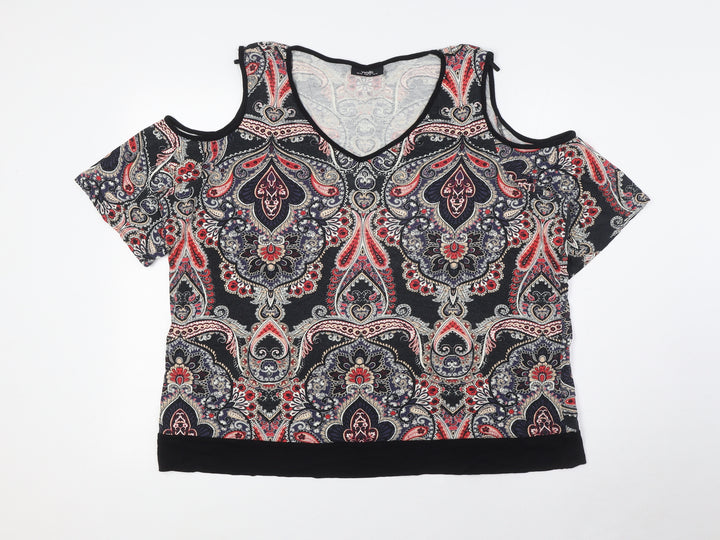 Wallis Womens Multicoloured Viscose Basic Button-Up Size XL V-Neck - Cold Shoulder