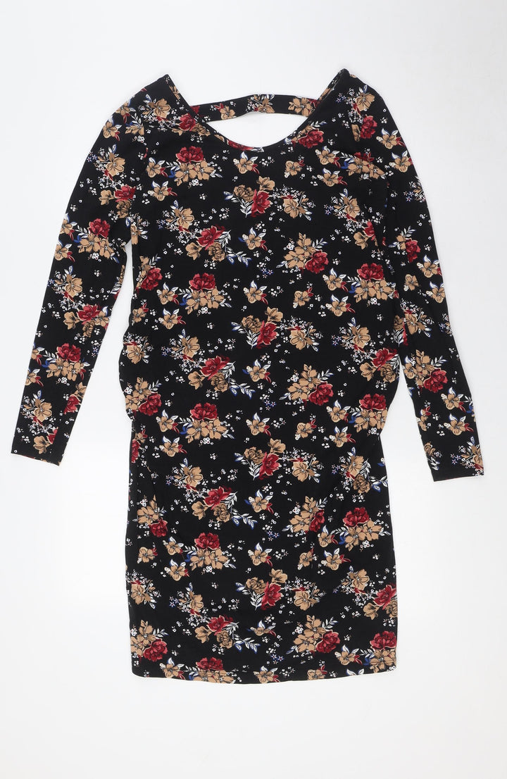 New Look Womens Multicoloured Floral Cotton A-Line Size 10 Scoop Neck