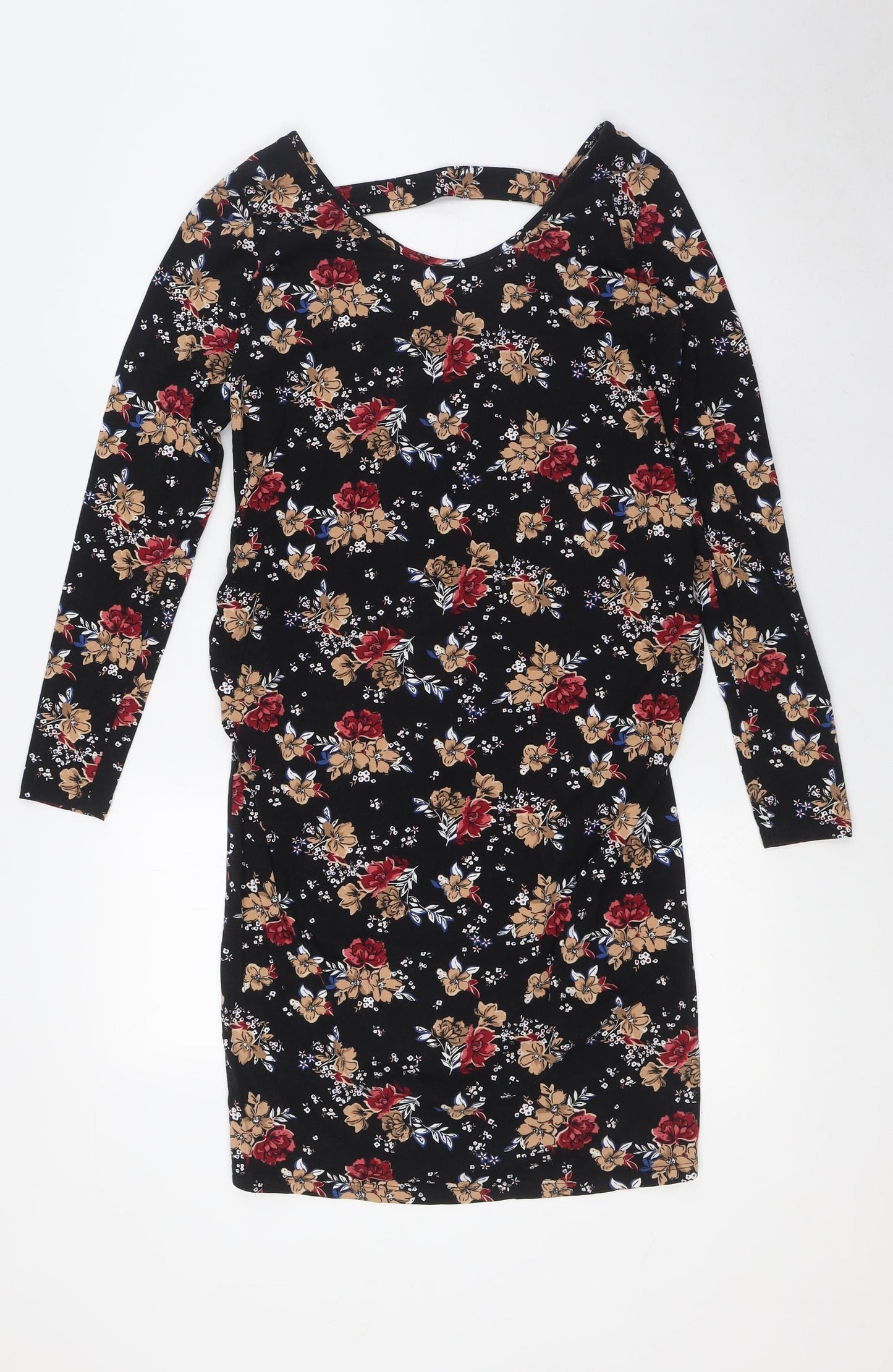 New Look Womens Multicoloured Floral Cotton A-Line Size 10 Scoop Neck