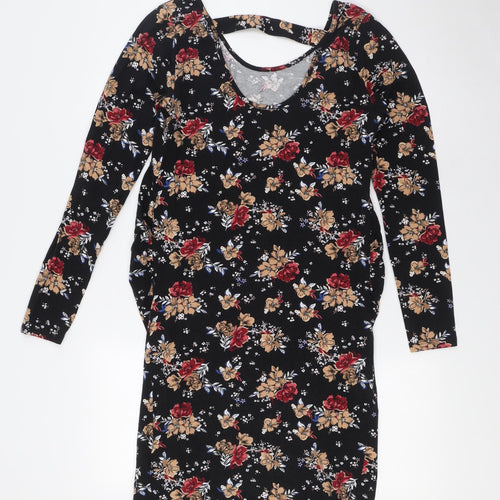 New Look Womens Multicoloured Floral Cotton A-Line Size 10 Scoop Neck