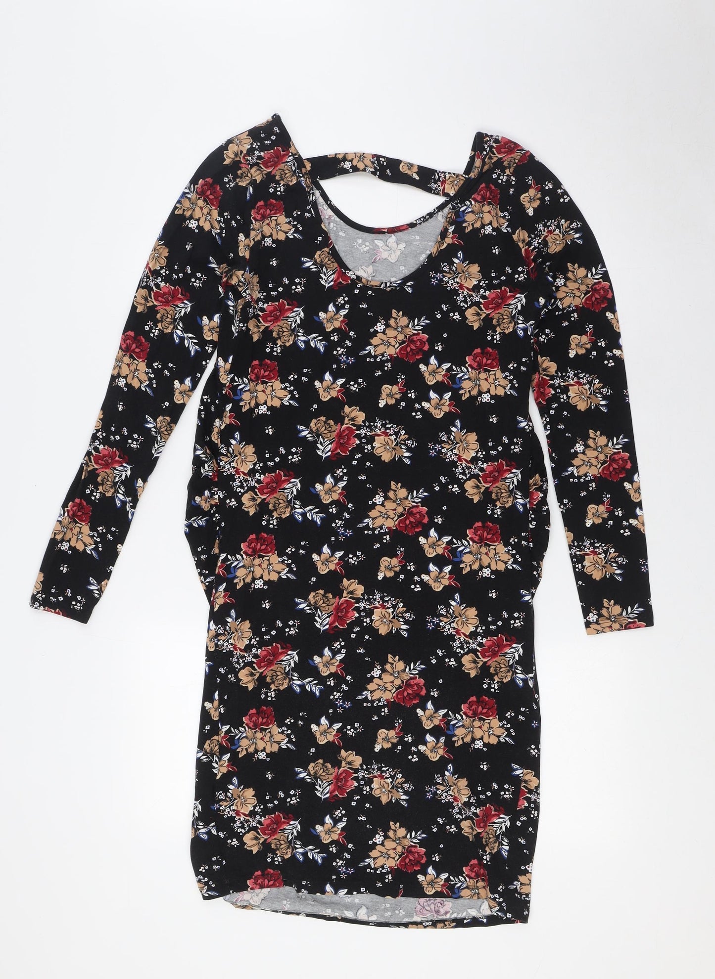 New Look Womens Multicoloured Floral Cotton A-Line Size 10 Scoop Neck