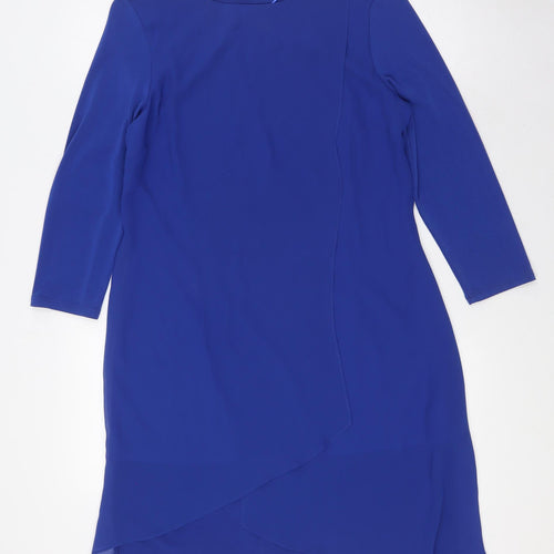 Phase Eight Womens Blue Polyester A-Line Size 10 Round Neck - Wrap Effect