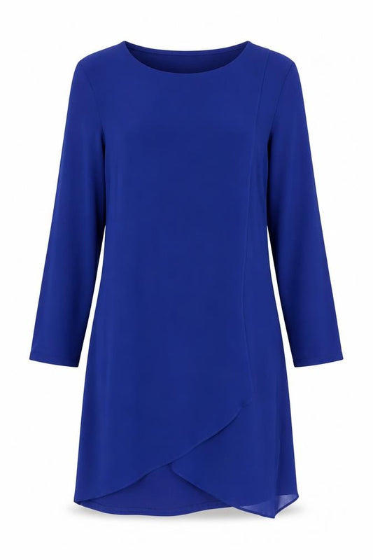 Front view of Phase Eight women’s blue polyester a-line, size UK 10, round neck - wrap effect