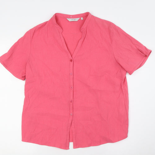 EWM Womens Pink Polyester Basic Button-Up Size 18 V-Neck