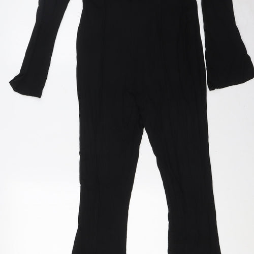 PRETTYLITTLETHING Womens Black Viscose Jumpsuit One-Piece Size 12 L33 in