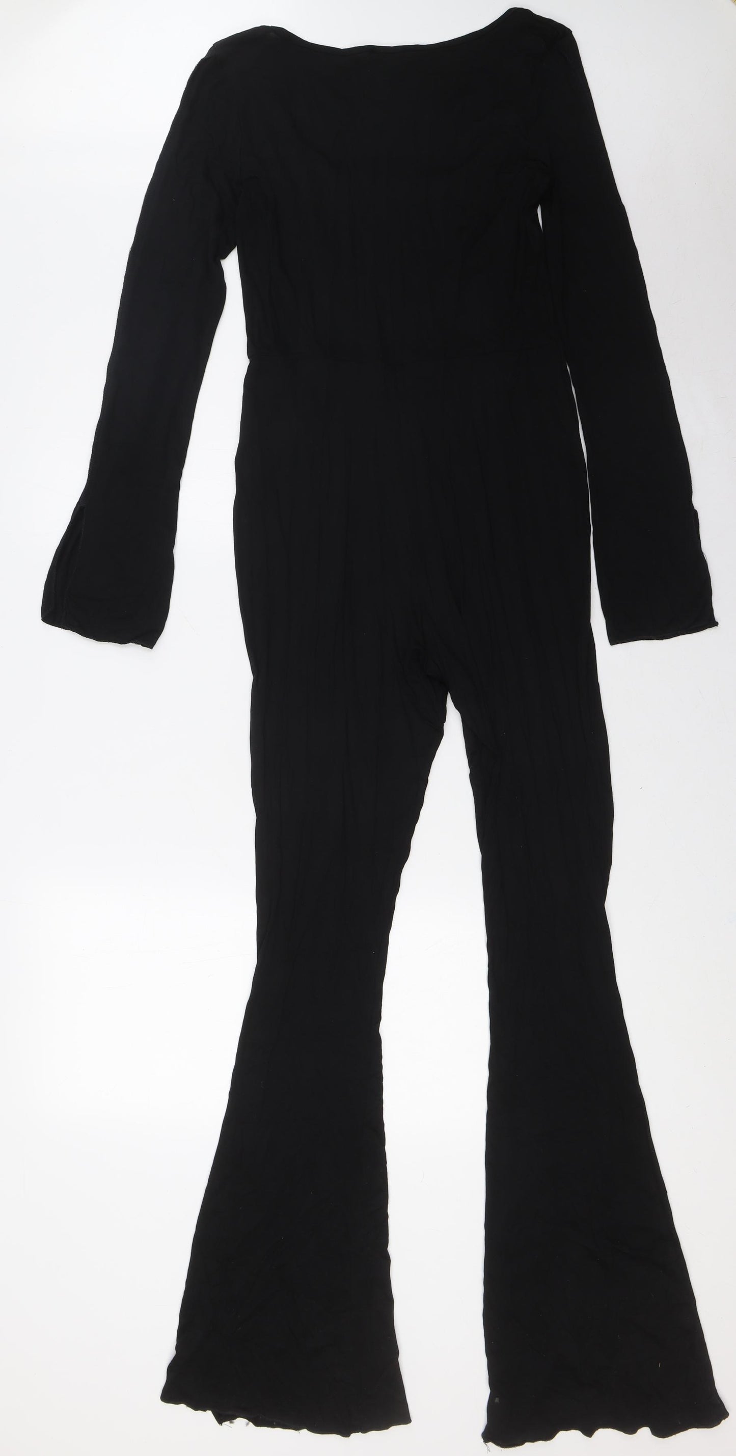 PRETTYLITTLETHING Womens Black Viscose Jumpsuit One-Piece Size 12 L33 in