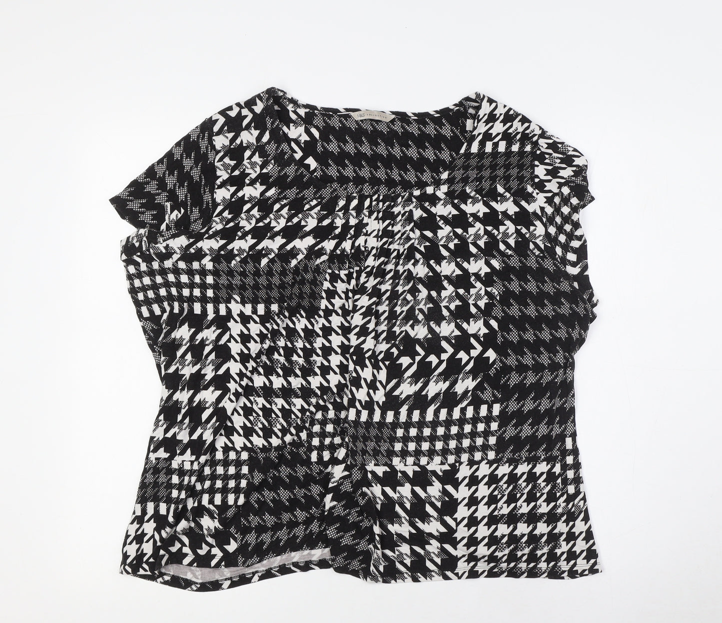 Marks and Spencer Womens Black Viscose Basic Button-Up Size 20 Scoop Neck