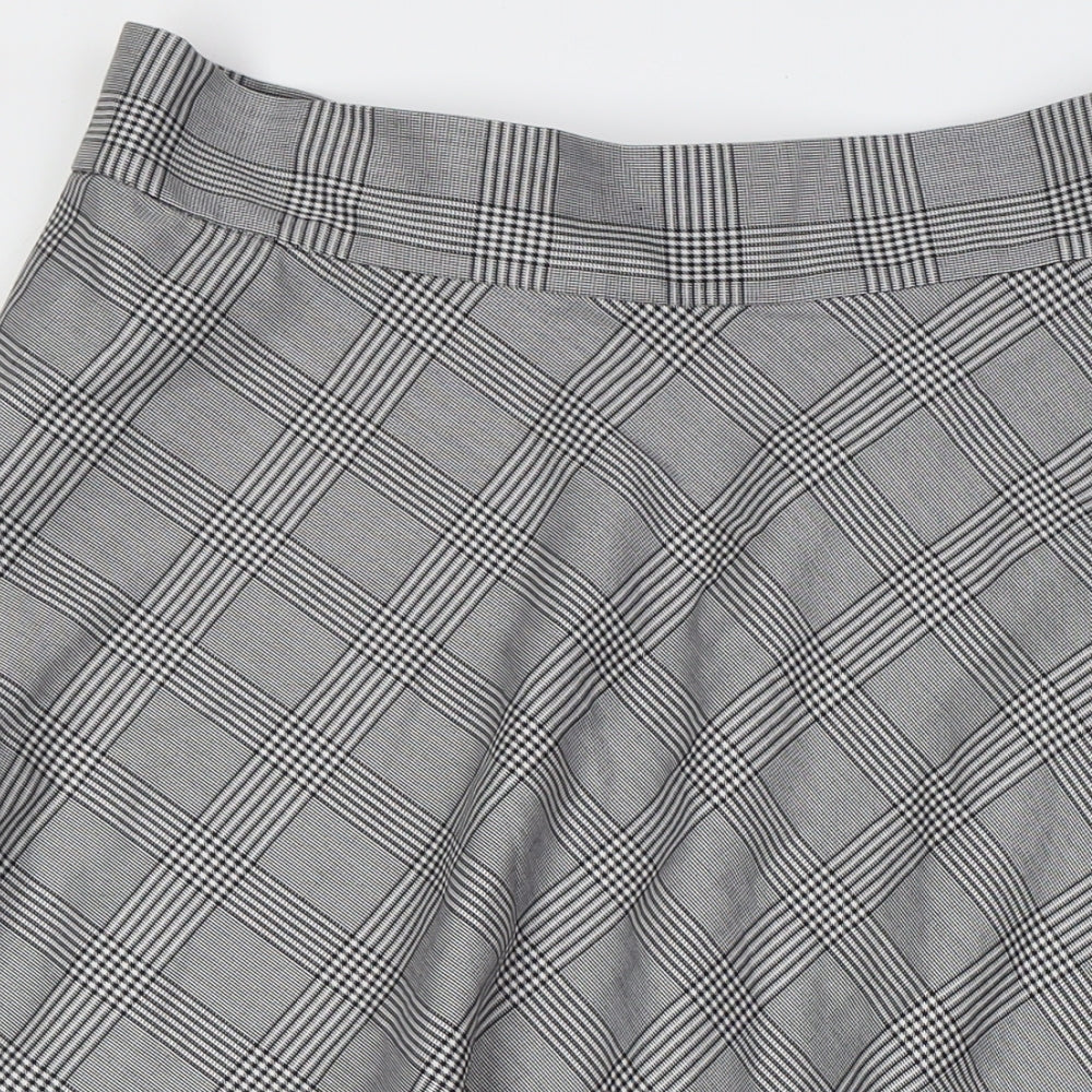 Marks and Spencer Womens Black Check Polyester A-Line Skirt Size 20 Zip