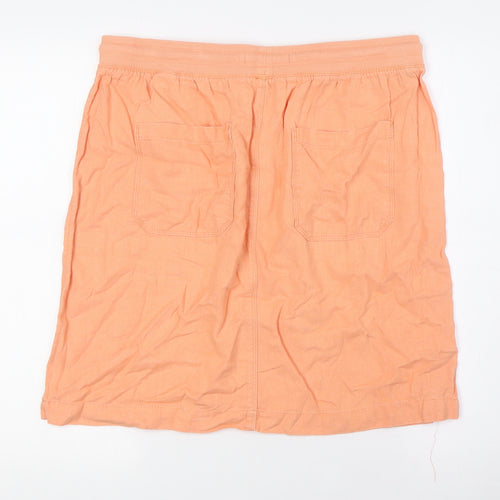 Marks and Spencero Womens Orange Linen A-Line Skirt Size 14 - Elasticated Waist