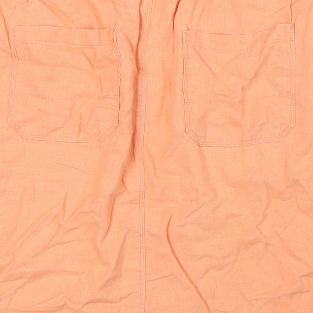 Marks and Spencero Womens Orange Linen A-Line Skirt Size 14 - Elasticated Waist