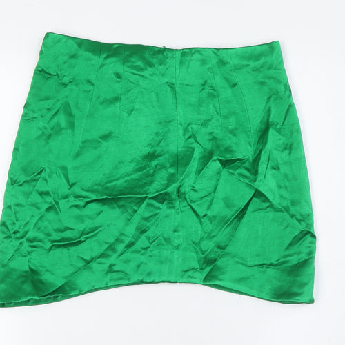 Zara Womens Green Viscose A-Line Skirt Size S Zip