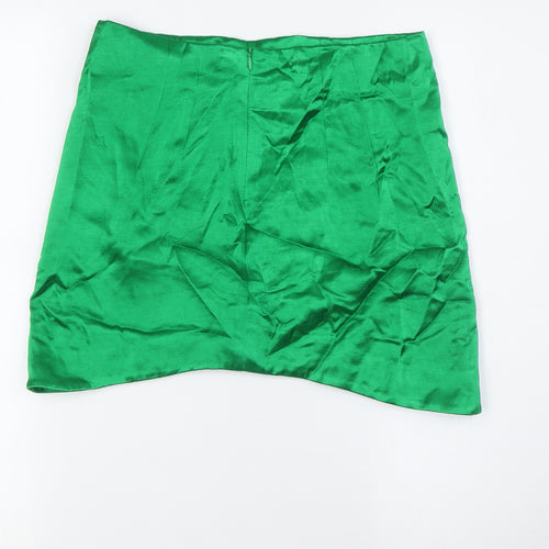 Zara Womens Green Viscose A-Line Skirt Size S Zip