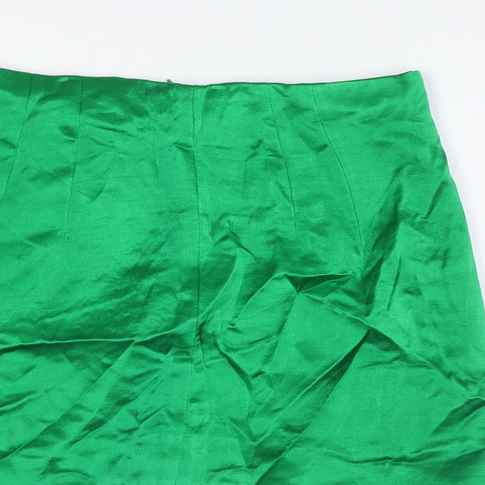 Zara Womens Green Viscose A-Line Skirt Size S Zip