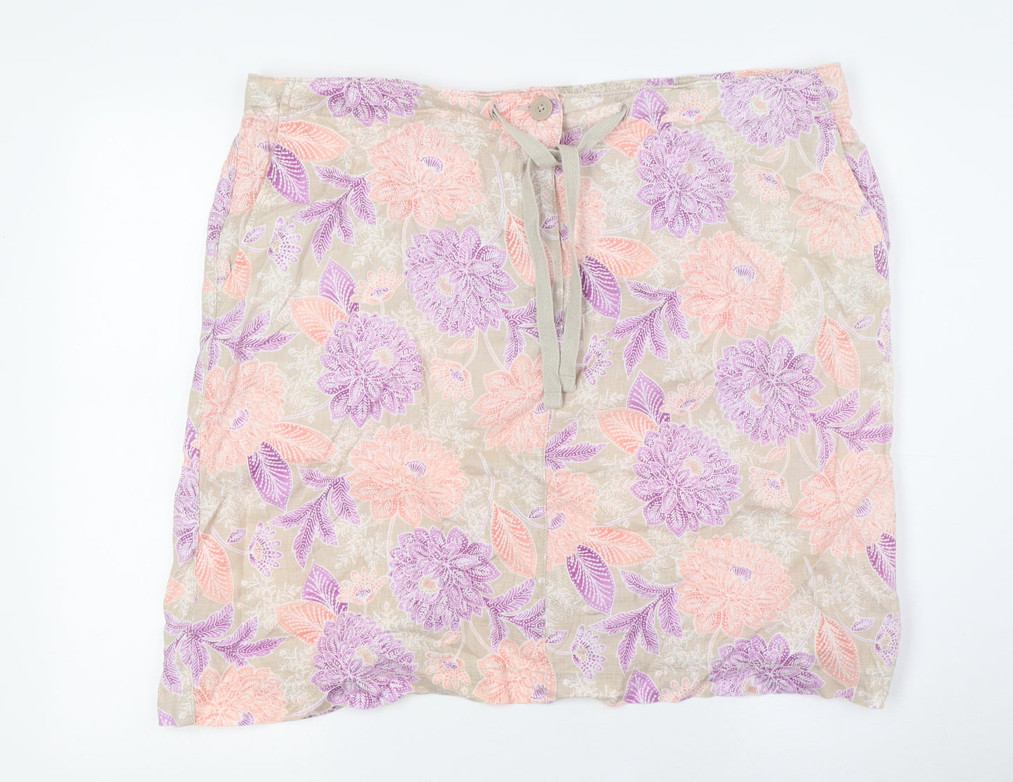 Marks and Spencer Womens Multicoloured Linen A-Line Skirt Size 20 Zip