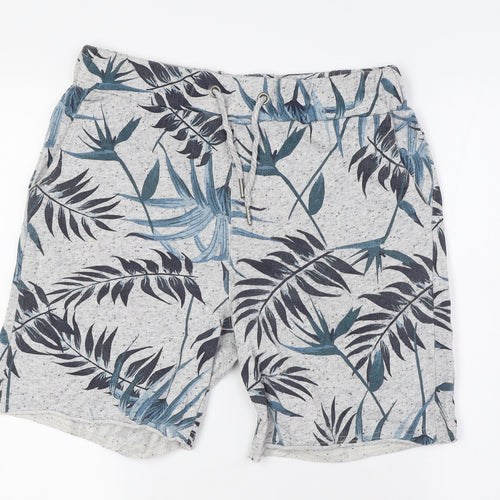 LCW Mens Grey Cotton Bermuda Shorts Size S L7 in Regular Tie - Leaves