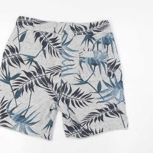 LCW Mens Grey Cotton Bermuda Shorts Size S L7 in Regular Tie - Leaves