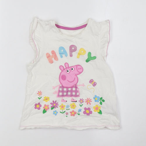 Mothercare Girls Ivory Cotton Basic T-Shirt Size 5-6 Years Crew Neck - Pepper Pig