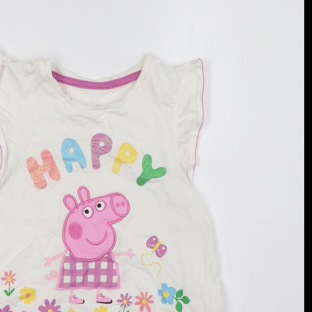 Mothercare Girls Ivory Cotton Basic T-Shirt Size 5-6 Years Crew Neck - Pepper Pig