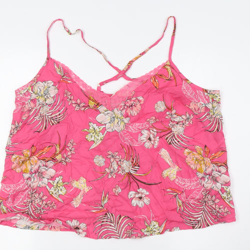 Marks and Spencer Womens Pink Floral Viscose Cami Pyjama Top Size 20 - Lace Trim