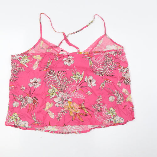 Marks and Spencer Womens Pink Floral Viscose Cami Pyjama Top Size 20 - Lace Trim