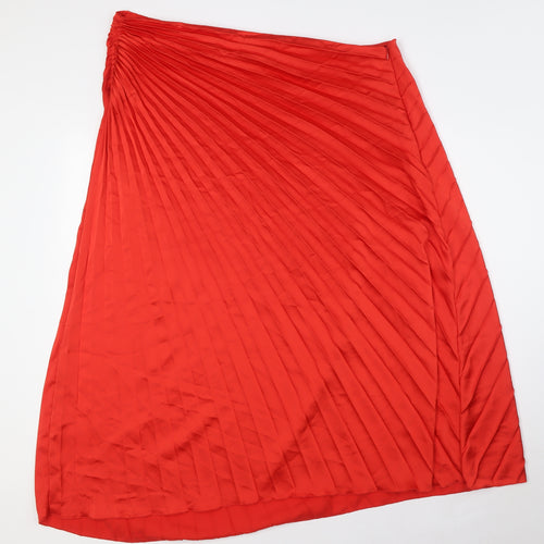 Marks and Spencer Womens Red Polyester A-Line Skirt Size 20 Zip - Pleated