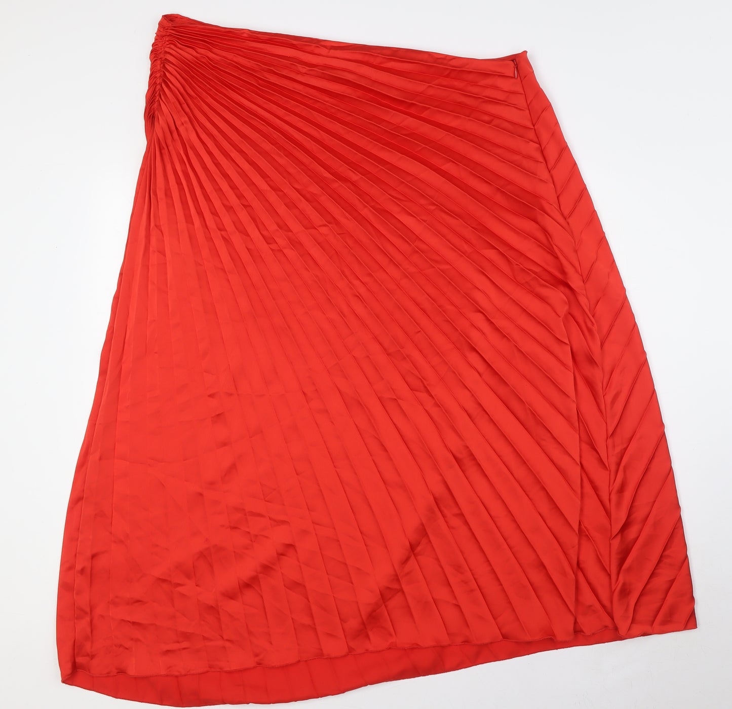 Marks and Spencer Womens Red Polyester A-Line Skirt Size 20 Zip - Pleated