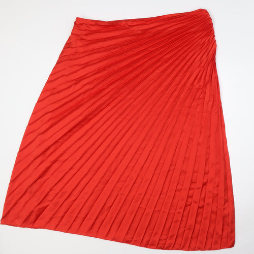 Marks and Spencer Womens Red Polyester A-Line Skirt Size 20 Zip - Pleated