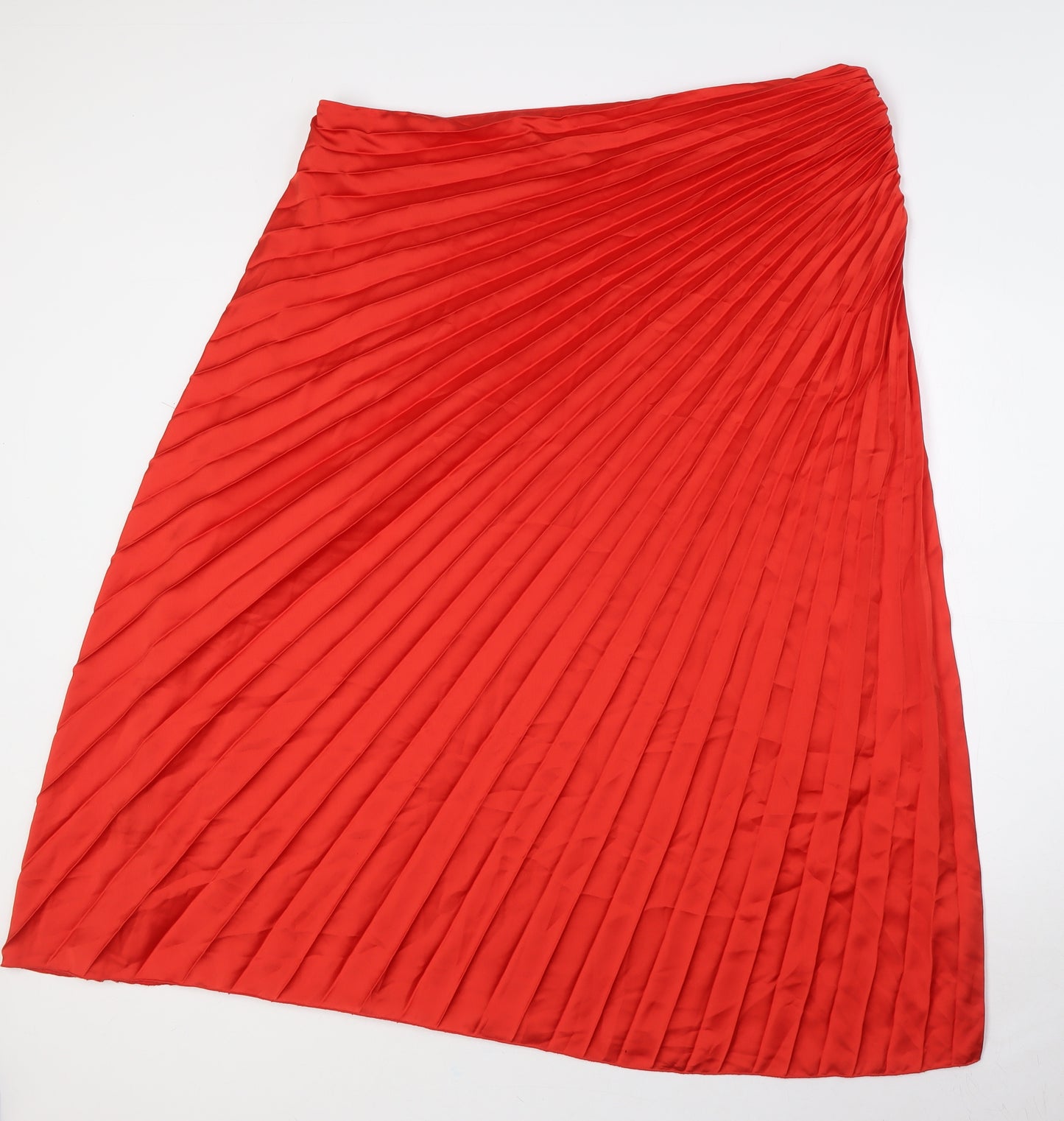 Marks and Spencer Womens Red Polyester A-Line Skirt Size 20 Zip - Pleated