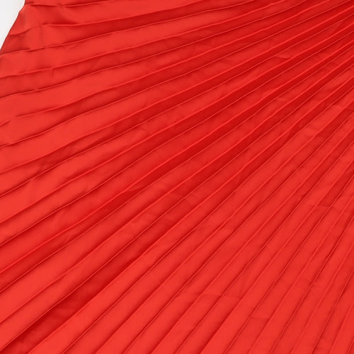 Marks and Spencer Womens Red Polyester A-Line Skirt Size 20 Zip - Pleated