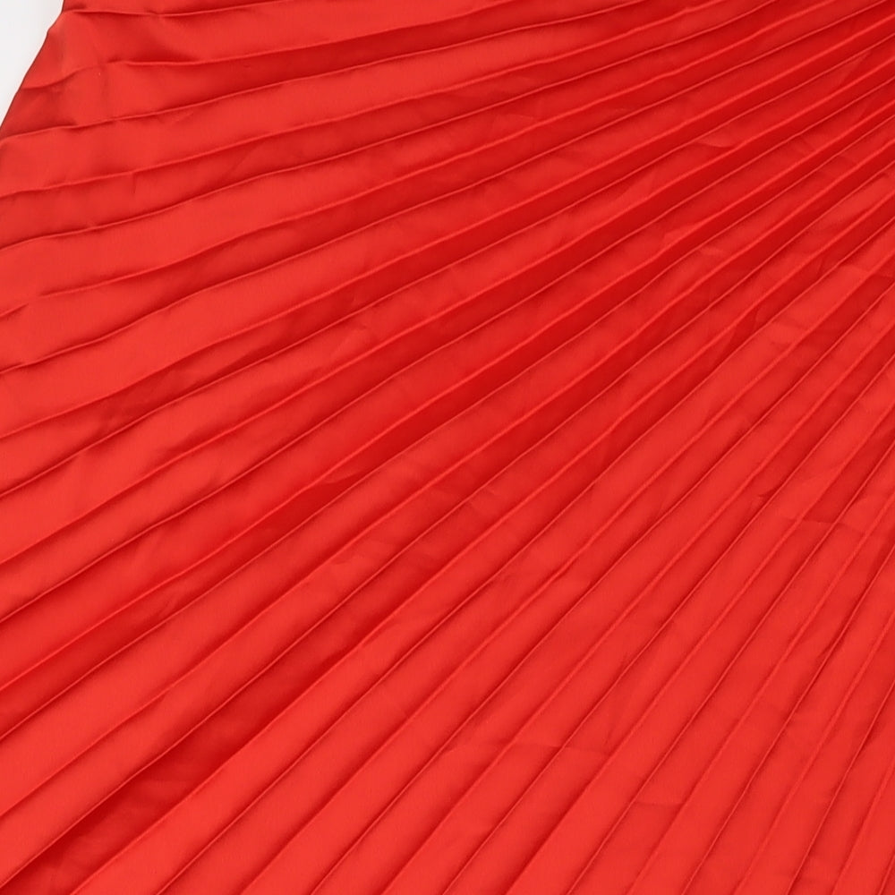 Marks and Spencer Womens Red Polyester A-Line Skirt Size 20 Zip - Pleated