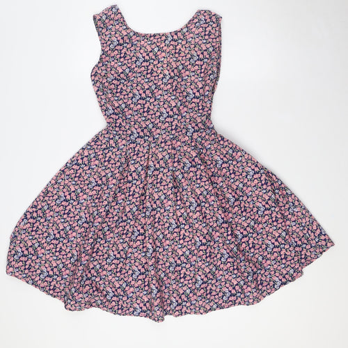 Mela Loves London Womens Multicoloured Floral Polyester A-Line Size 8 Scoop Neck Zip - Bow Back Detail