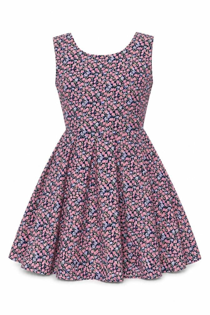 Mela Loves London Womens Multicoloured Floral Polyester A-Line Size 8 Scoop Neck Zip - Bow Back Detail