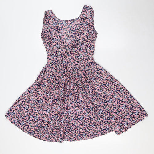 Mela Loves London Womens Multicoloured Floral Polyester A-Line Size 8 Scoop Neck Zip - Bow Back Detail