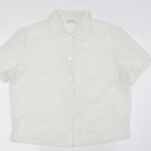 Verse Womens Ivory Polyester Basic Button-Up Size 12 Collared - Sheer, Pockets