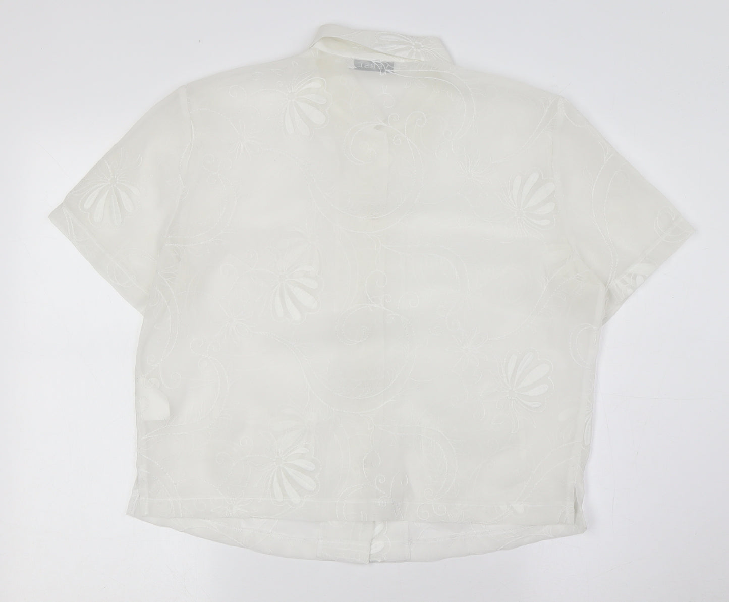 Verse Womens Ivory Polyester Basic Button-Up Size 12 Collared - Sheer, Pockets